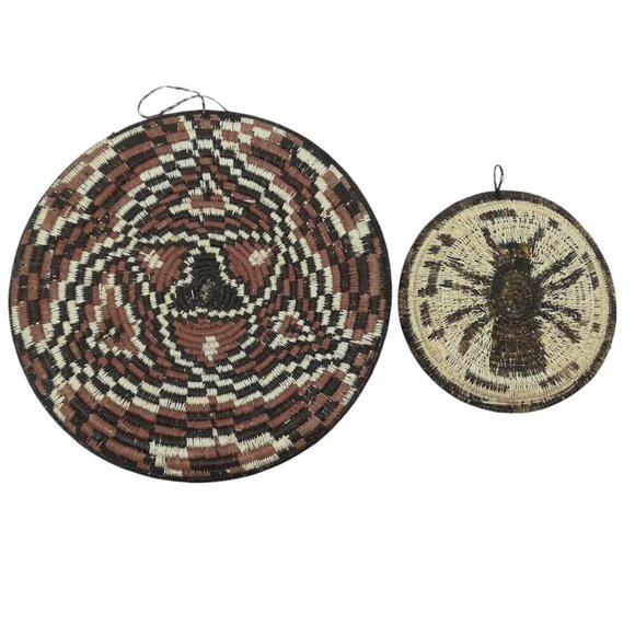 African Ethnic Tribal Folk Art Hand Woven Natural Grass Coil Wall Art Set Spider - Picture 7 of 7